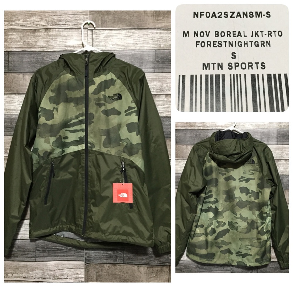 The North Face Camo Windbreaker Jacket Men’s S Green Full Zip Pockets Hooded